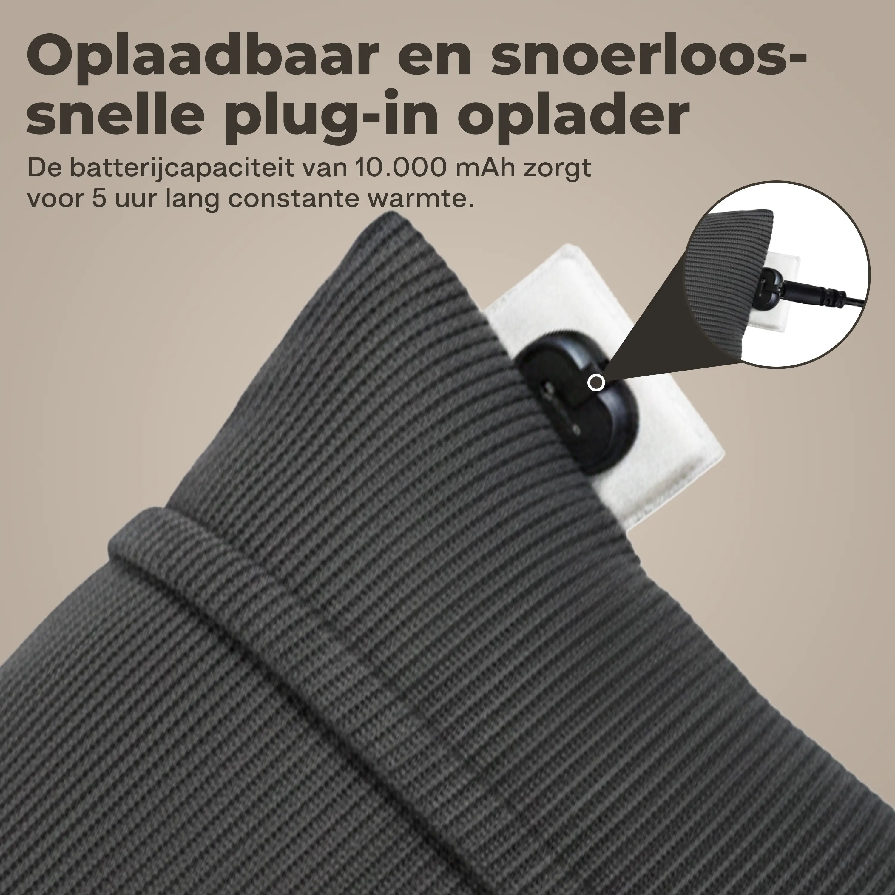 Kuddle Warmtekussen - 45x60cm Cozy Grey - Vaste batterij Kuddle | Draadloze Warmtekussens
