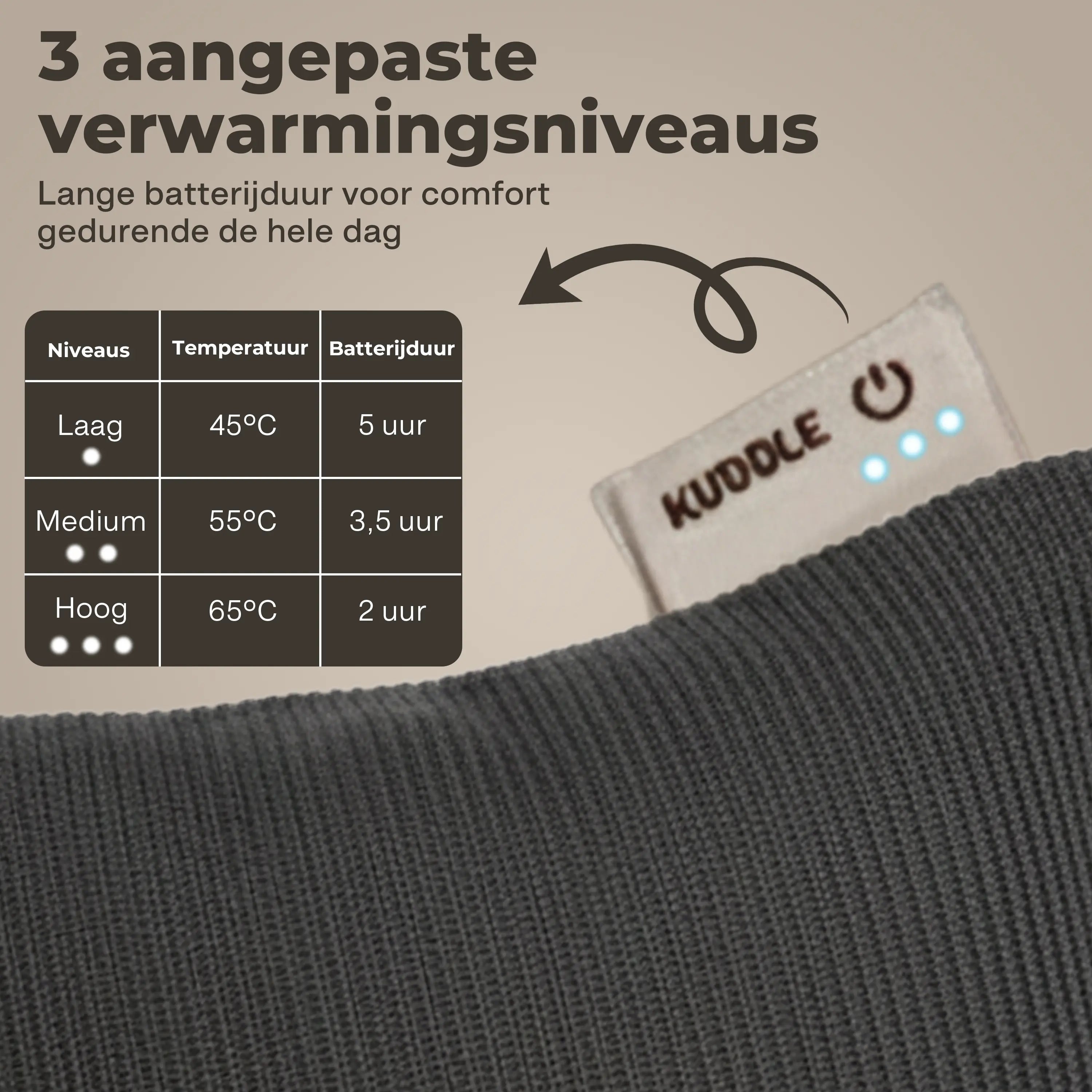 Kuddle Warmtekussen - 45x60cm Cozy Grey - Vaste batterij Kuddle | Draadloze Warmtekussens