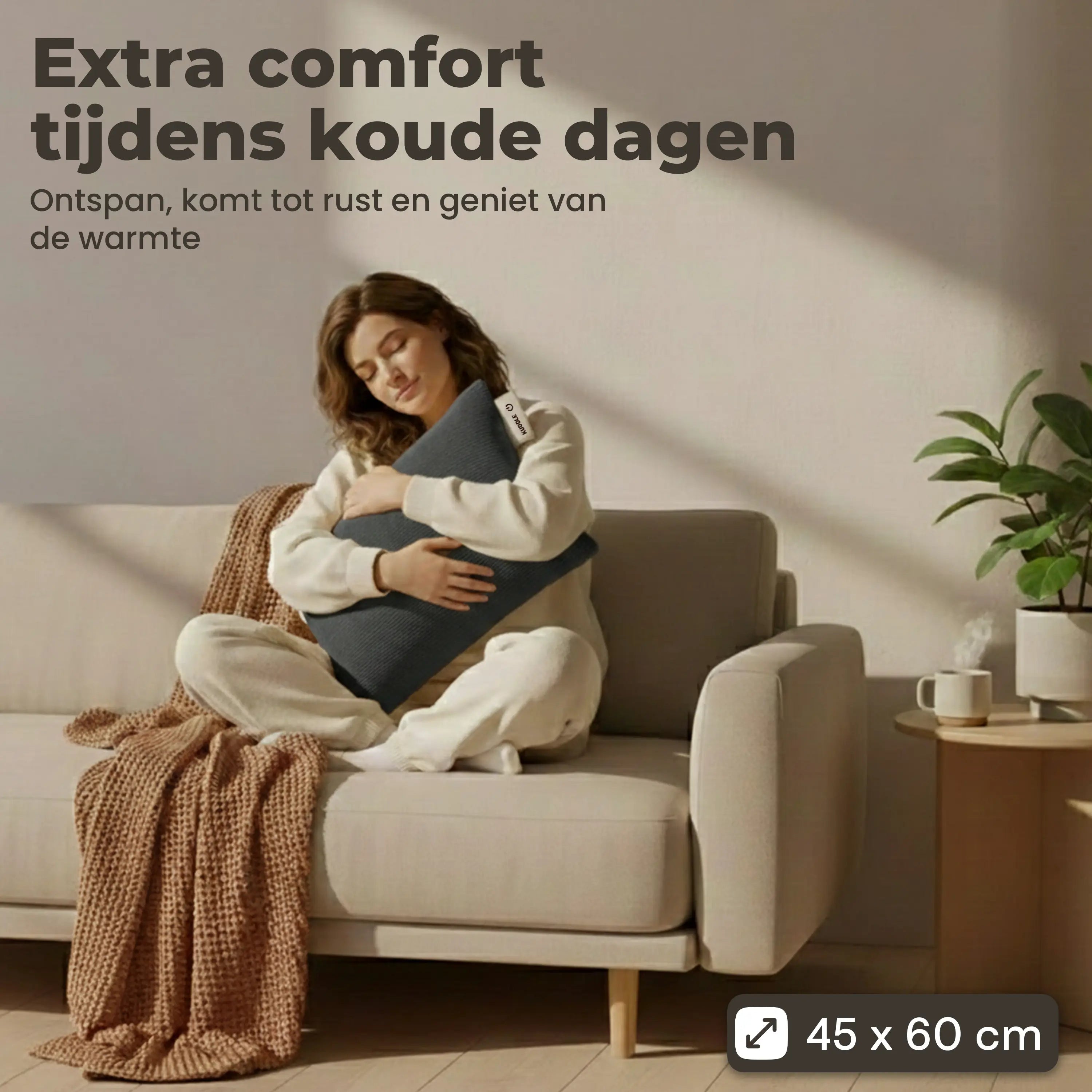 Kuddle Warmtekussen - 45x60cm Cozy Grey - Vaste batterij Kuddle | Draadloze Warmtekussens