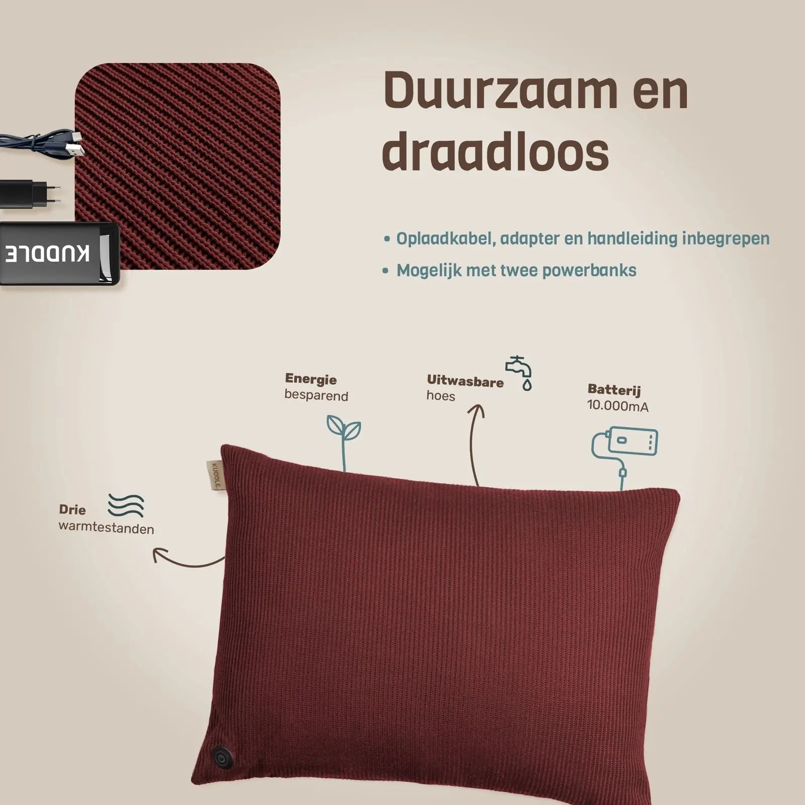 Kuddle Warmtekussen - 45x60cm Wine Red Kuddle