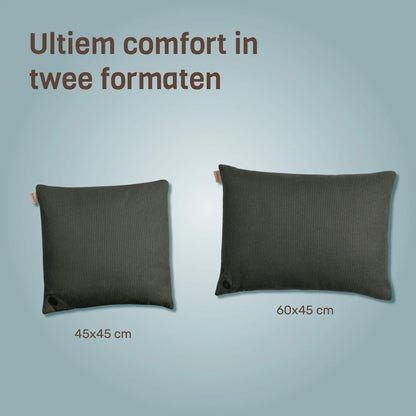 Olive green warmtekussen formaten 